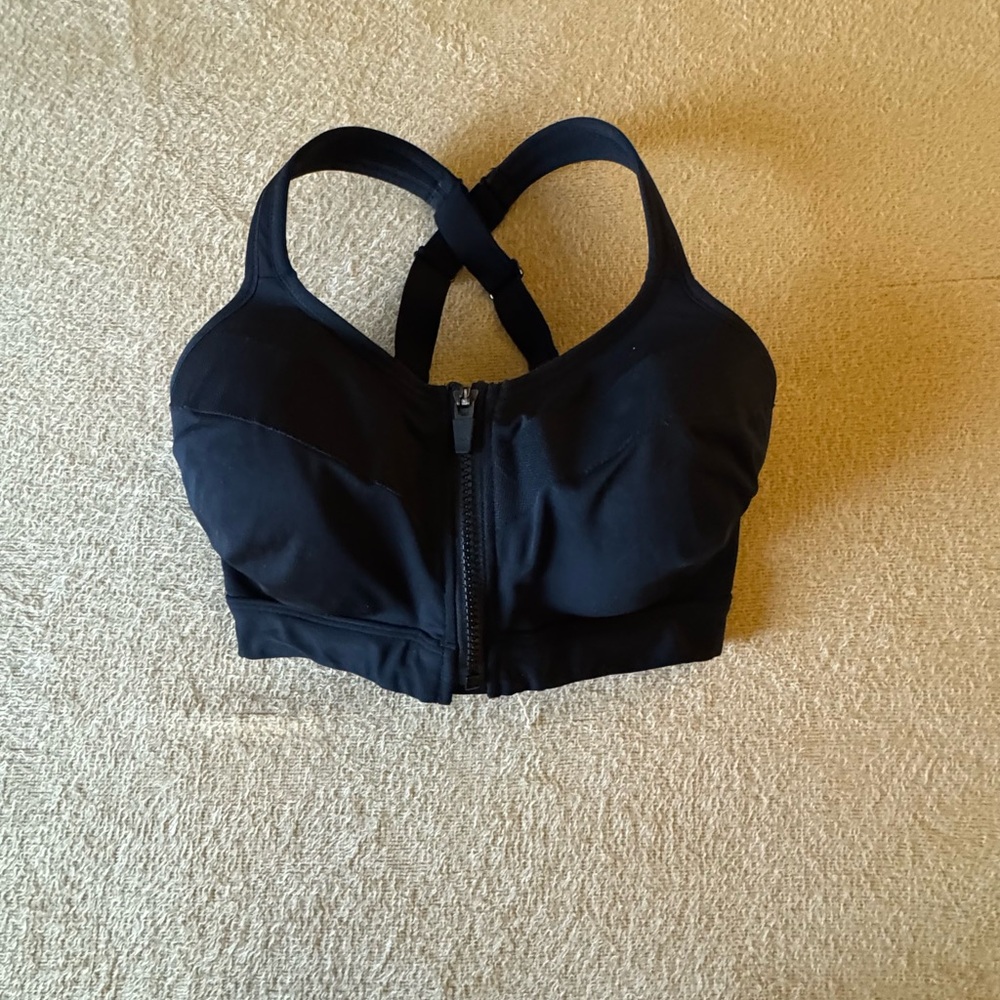 Zipper Front Black Sports Bra